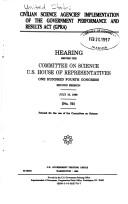 Cover for Civilian science agencies' implementation of the Government Performance and Results Act (GRPA)