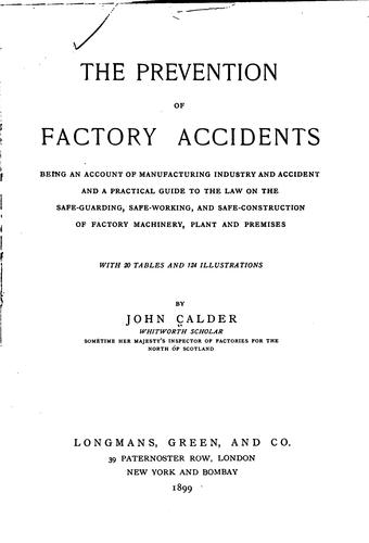 Cover for The prevention of factory accidents