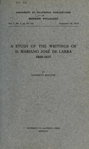 Cover for A study of the writings of D. Mariano José de Larra, 1809-1837