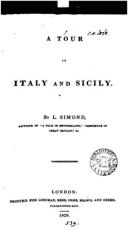Cover for A tour in Italy and Sicily.