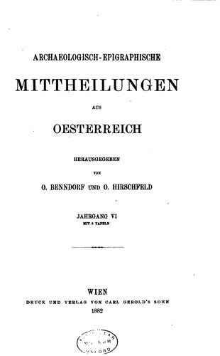 Cover for Archaeologisch-epigraphische Mittheilungen aus Oesterreich