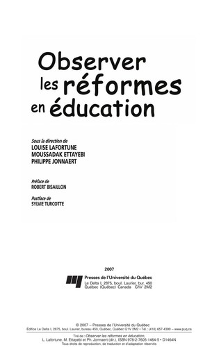 Cover for Observer les réformes en éducation