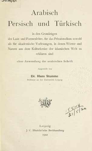 Cover for Arabisch Persisch und Türkisch in den Grundzügen der Laut- und Formenlehre