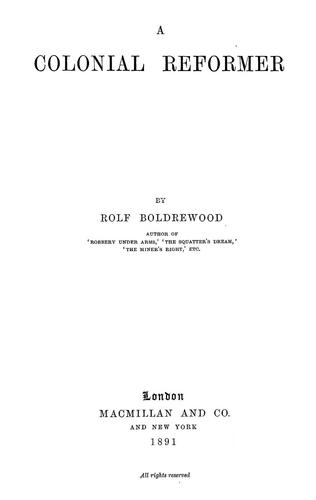 Cover for A colonial reformer