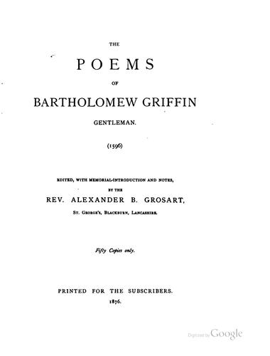 Cover for The poems of Bartholomew Griffin, gentleman.