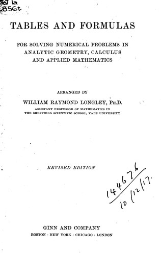 Cover for Tables and formulas for solving numerical problems in analytic geometry