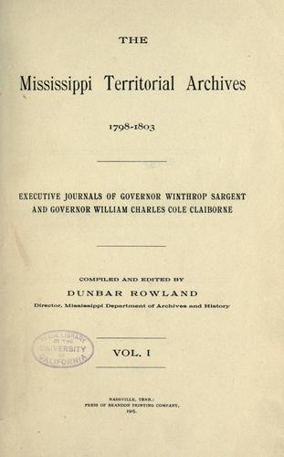 Cover for The Mississippi territorial archives, 1798-18 ...