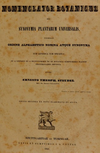 Cover for Nomenclator botanicus, seu, Synonymia plantarum universalis