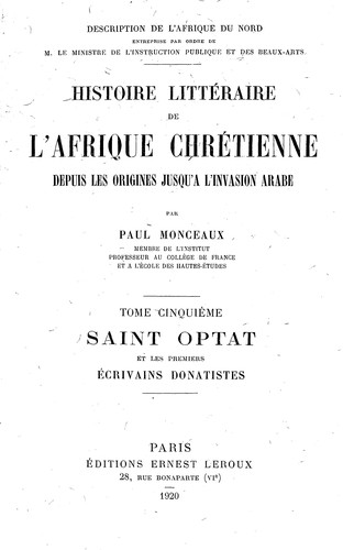 Cover for Saint Optat et les premiers écrivains donatistes