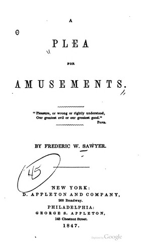 Cover for A plea for amusements