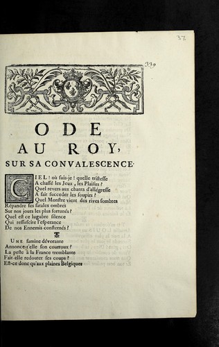 Cover for Ode au roy, sur sa convalescence