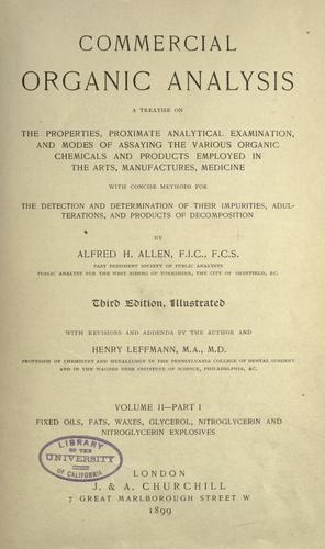 Cover for Commercial organic analysis.