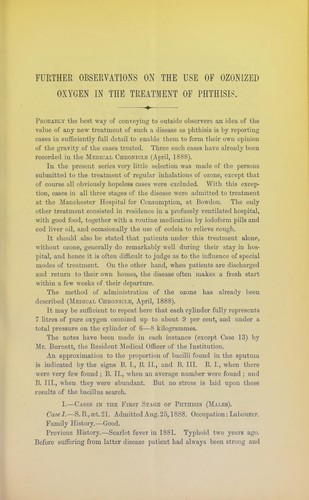 Cover for Further observations on the use of ozonized oxygen in the treatment of phthisis