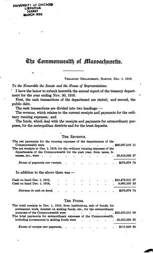 Cover for Report of the Treasurer and Receiver-General of the Commonwealth of ...