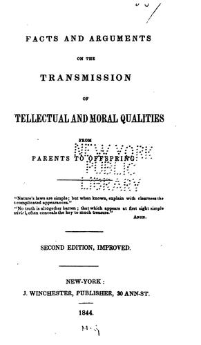 Cover for Facts and Arguments on the Transmission of Intellectual and Moral Qualities from Parents to ...