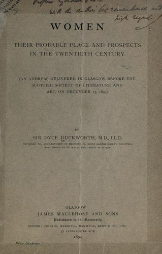 Cover for Women, their probable place and prospects in the Twentieth century.
