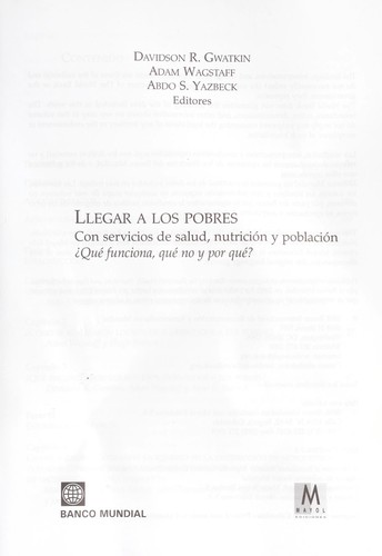 Cover for Llegar a los pobres con servicios de salud, nutricion y poblacion