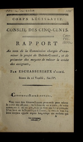 Cover for Rapport au nom de la commission charge e d'examiner le projet de Dubois-Crance , et de pre senter des moyens de relever le cre dit des assignats