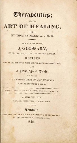 Cover for Therapeutics; or, the art of healing. To which are added, a glossary ...; recipes for preparing ... medicines; and a posological table ...