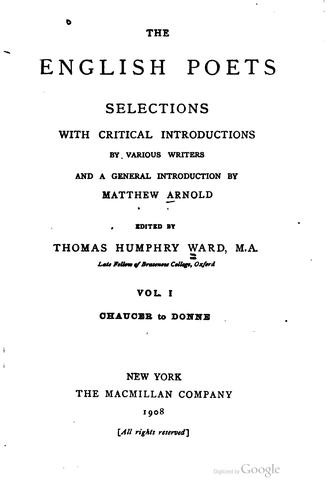 Cover for The English Poets: Selections