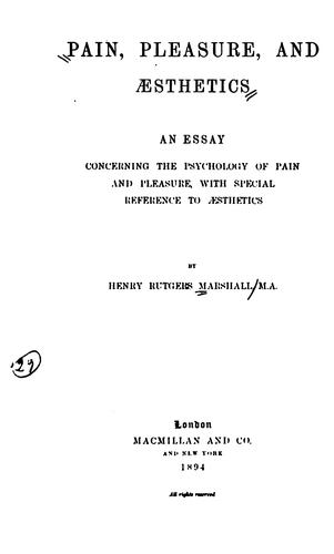 Cover for Pain, pleasure, and æsthetics