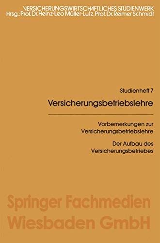 Cover for Vorbemerkungen zur Versicherungsbetriebslehre