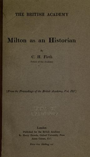 Cover for Milton as an historian