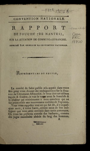 Cover for Rapport de Fouche  (de Nantes) sur la situation de Commune-Affranchie