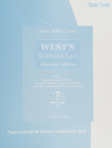 Cover for Study Guide for Jentz/Miller/Cross' West's Business Law, Alternate Edition, 10th