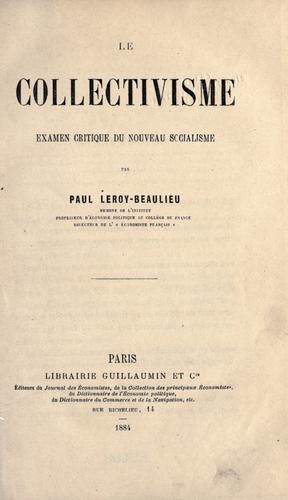 Cover for Le collectivisme