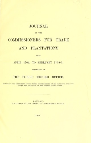 Cover for Journal of the commissioners for trade and plantations ...
