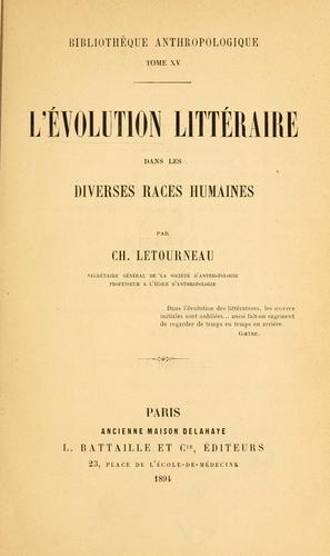 Cover for L' évolution littéraire dans les diverses races humaines