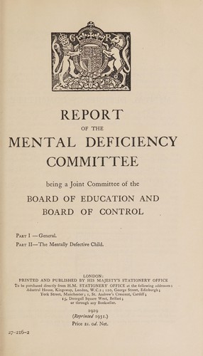 Cover for Report of the Mental Deficiency Committee
