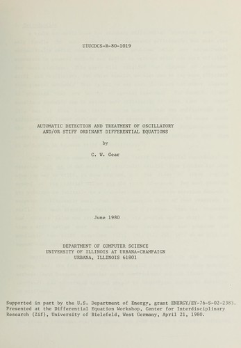 Cover for Automatic detection and treatment of oscillatory and/or stiff ordinary differential equations
