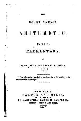 Cover for The Mount Vernon arithmetic ...