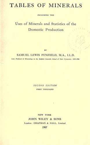 Cover for Tables of minerals, including the uses of minerals and statistics of the domestic production.