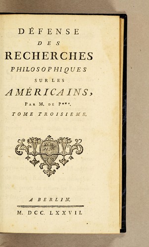 Cover for Défense des Recherches philosophiques sur les Américains