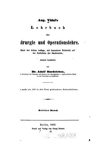 Cover for Aug. Vidal's Lehrbuch der Chirurgie und Operationslehre. v.4, 1859