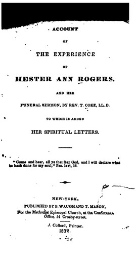 Cover for An Account of the Experience of Hester Ann Rogers: And Her Funeral Sermon
