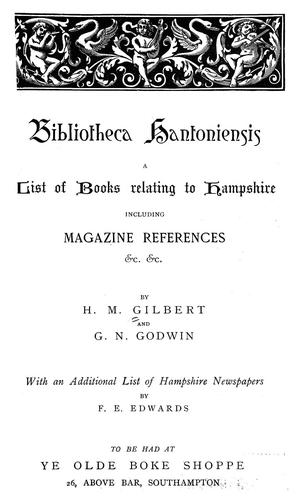 Cover for Bibliotheca Hantoniensis