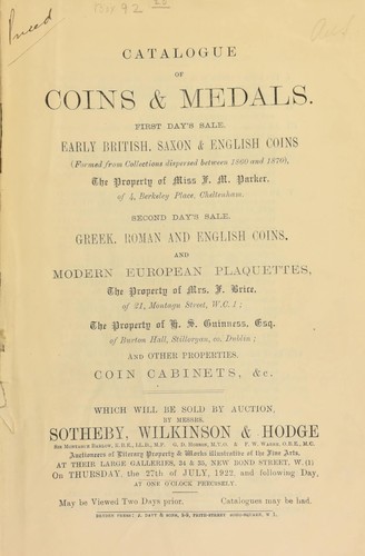 Cover for Catalogue of coins and medals