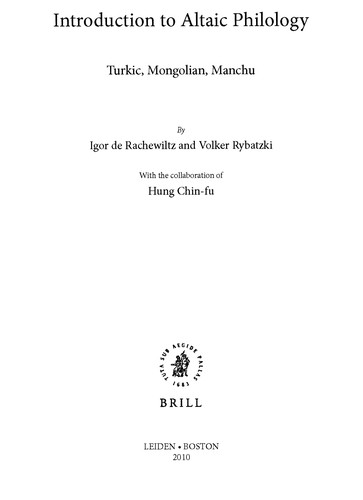 Cover for Introduction to Altaic philology