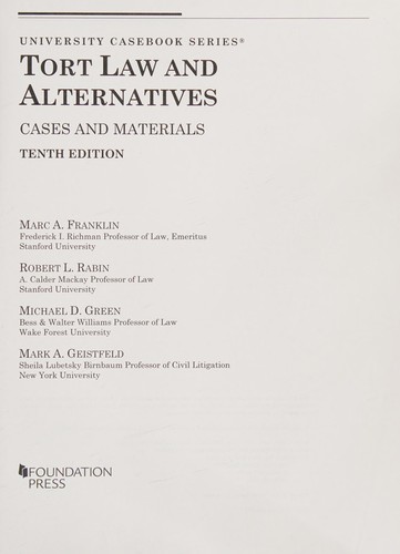 Cover for Tort Law and Alternatives