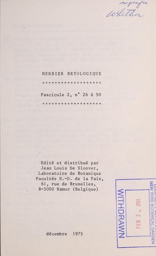 Cover for Herbier bryologique