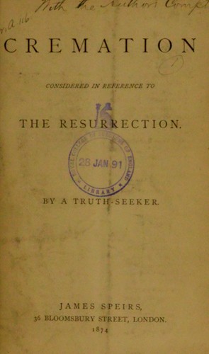 Cover for Cremation considered in reference to the Resurrection