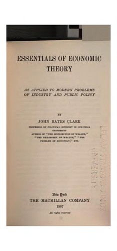 Cover for Essentials of economic theory