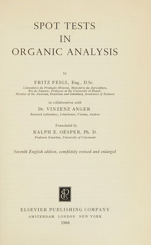 Cover for Spot tests in organic analysis