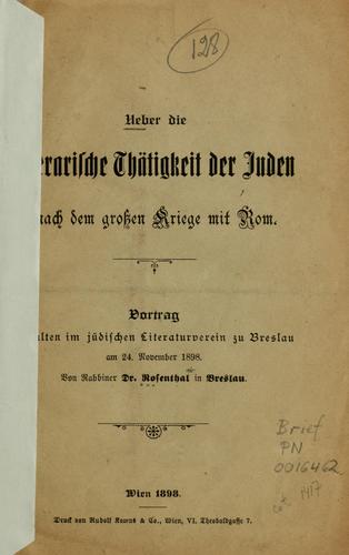 Cover for Ueber die literarische Thätigkeit der Juden nach dem grossen Kriege mit Rom.