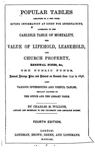 Cover for Popular tables for ascertaining, at sight, the value of advowsons and next presentations to livings