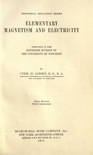 Cover for Elementary magnetism and electricity